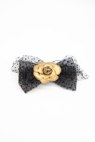 Chanel Vintage Haarspange mit Blume in Schwarz und Gold