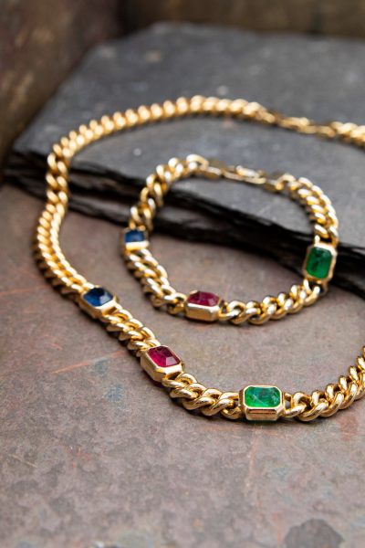 Vintage Dior Set aus Halskette und Armband mit bunten Steinen
