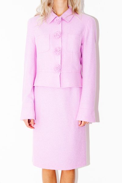 Vintage Escada Kostüm mit Blumen-Applikationen in Rosa