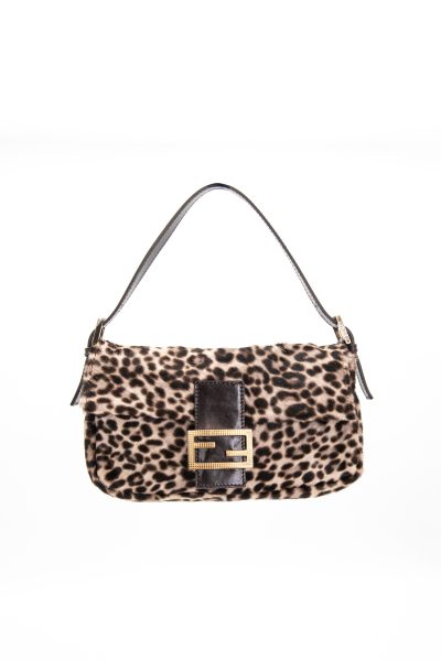 Fendi Baguette Vintage Handtasche mit Leomuster in Braun und Gold