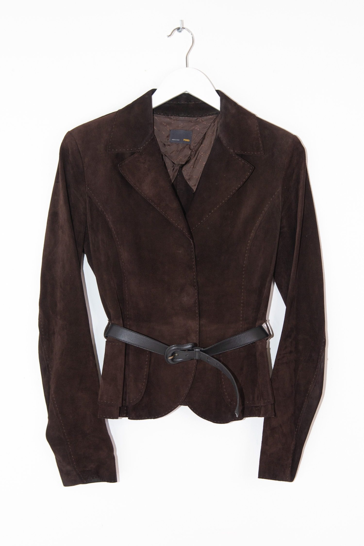 Thumbnail of http://Vintage%20Fendi%20Lederjacke%20mit%20Gürtel%20in%20Dunkelbraun