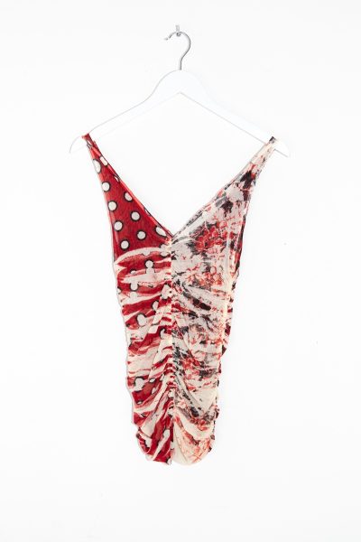 Gaultier Vintage Top aus Mesh in Rot, Ecru und Schwarz