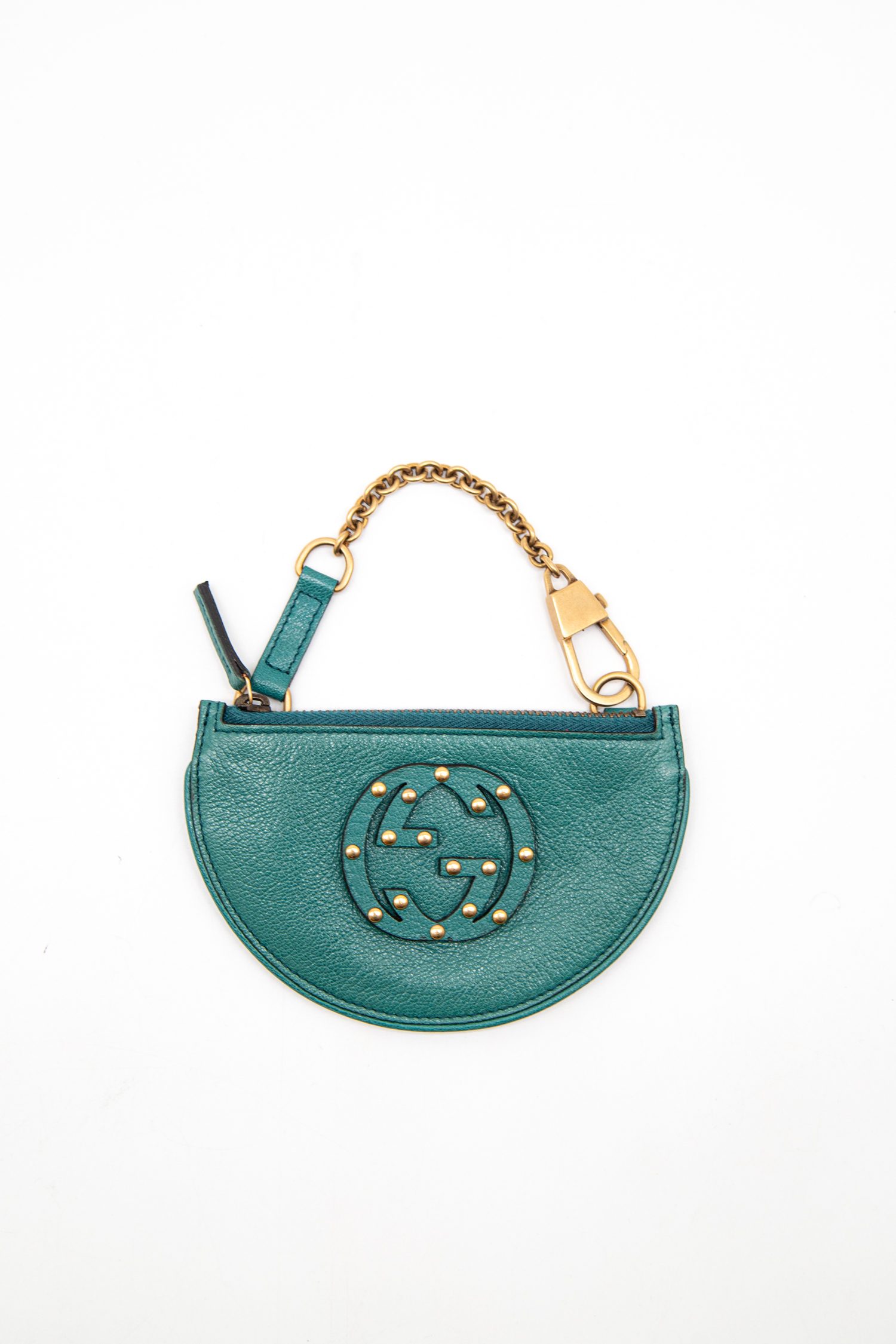 Gucci Vintage Münzbörse aus Leder in Petrol und Gold