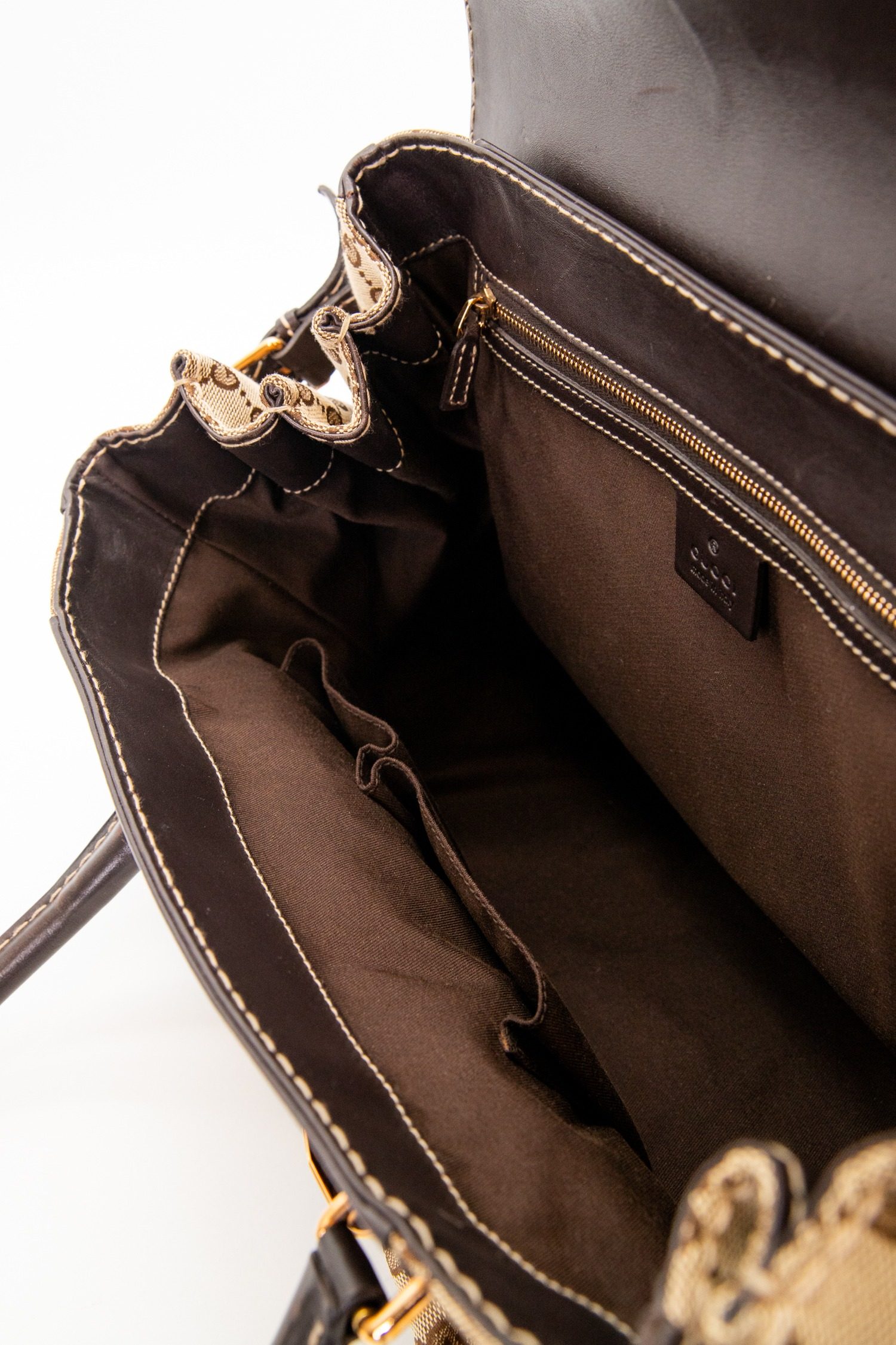 Thumbnail of http://Gucci%20Dialux%20Queen%20Handtasche%20in%20Beige%20und%20Dunkelbraun