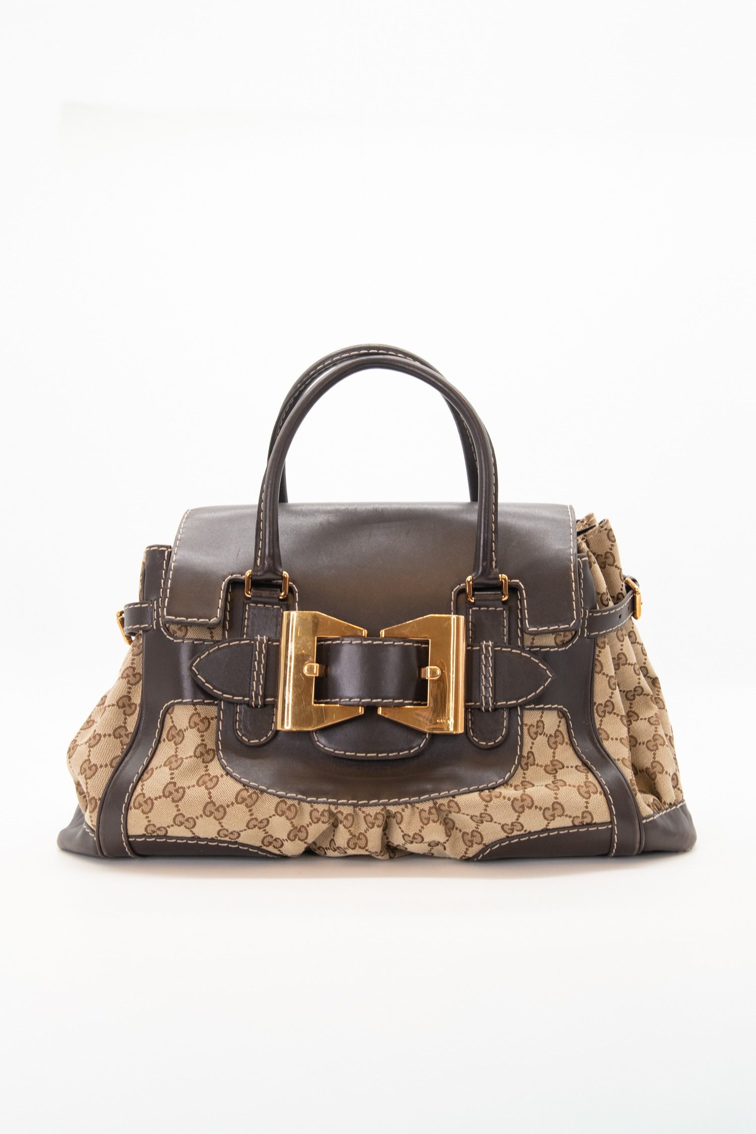 Thumbnail of http://Gucci%20Dialux%20Queen%20Handtasche%20in%20Beige%20und%20Dunkelbraun