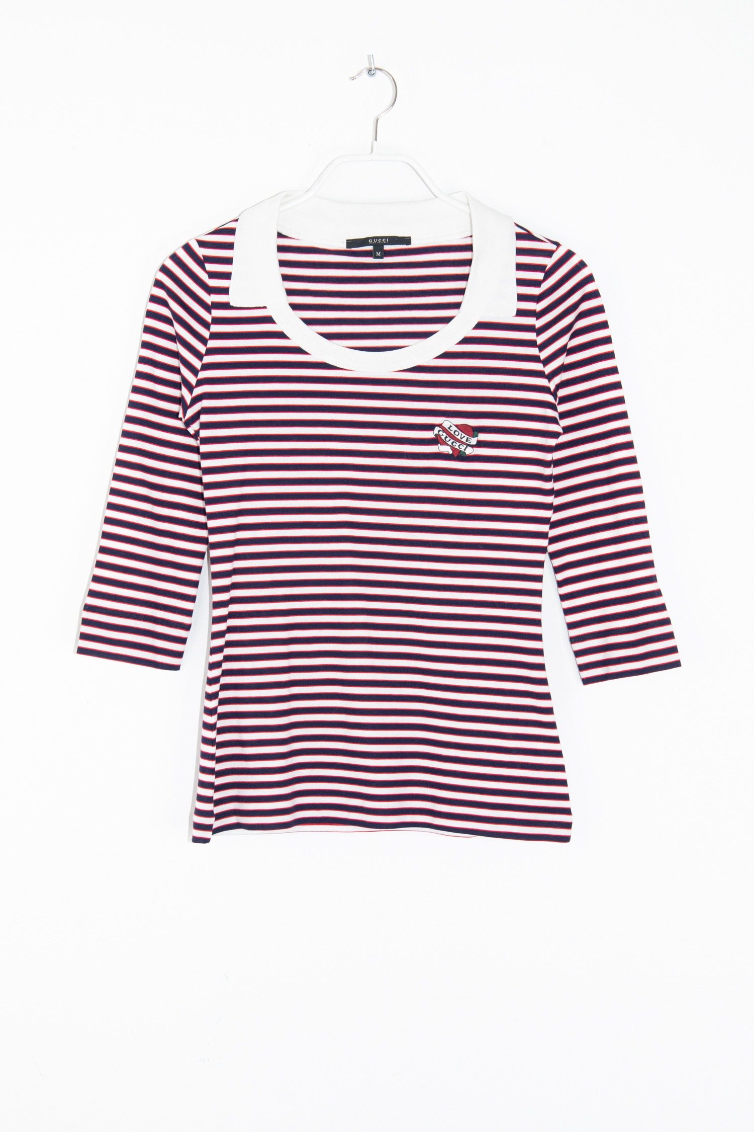 Thumbnail of http://Gucci%20Vintage%20Oberteil%20mit%203/4-Ärmeln%20gestreift%20in%20rot,%20weiß,%20blau