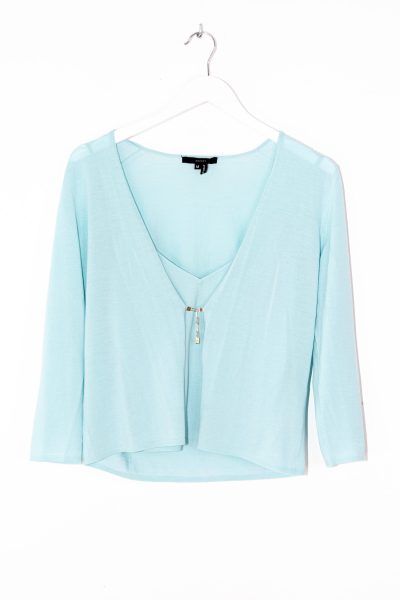 Vintage Gucci Strickset aus Top und Strickjacke in Helltürkis