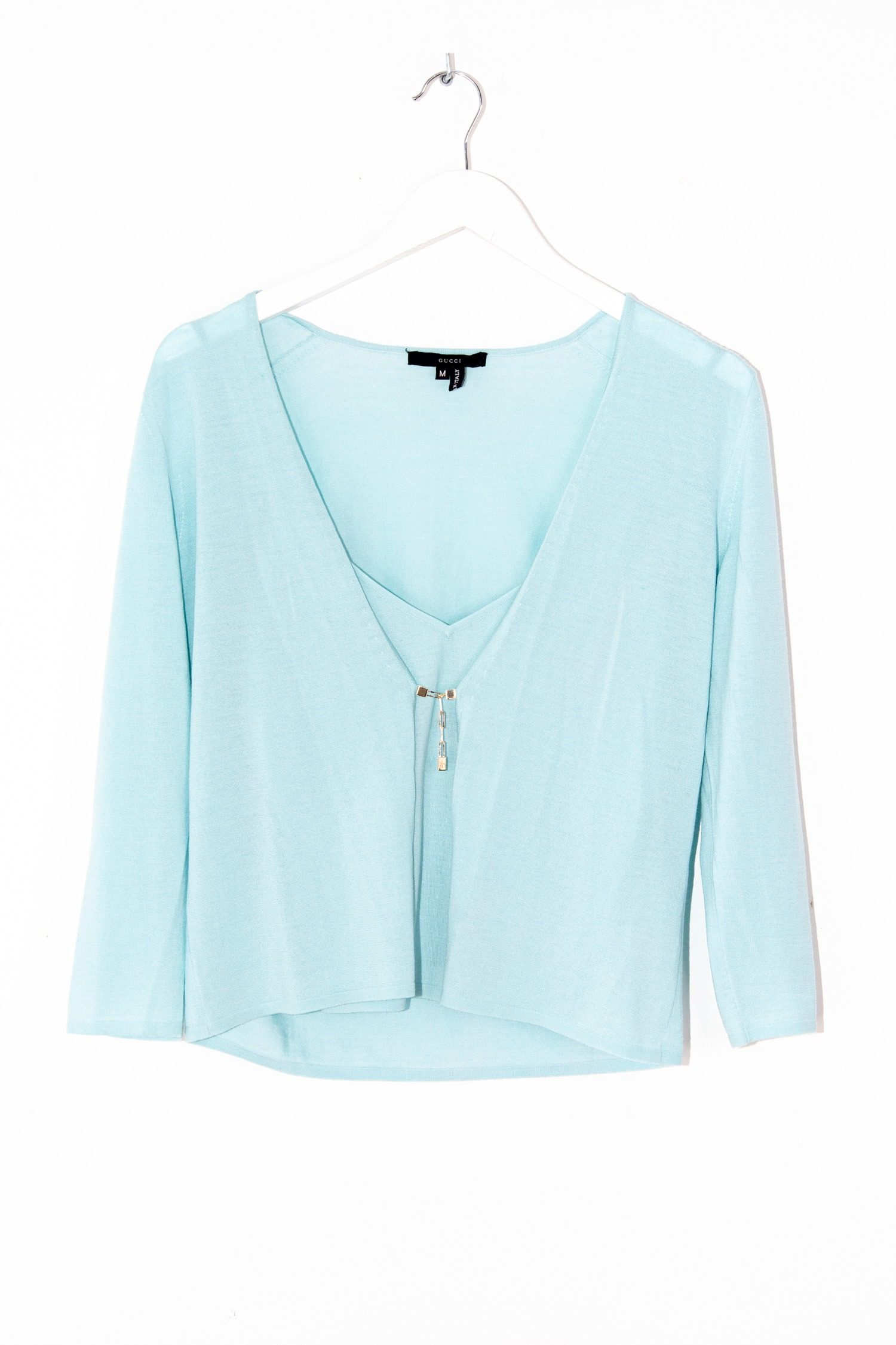 Thumbnail of http://Vintage%20Gucci%20Strickset%20aus%20Top%20und%20Strickjacke%20in%20Helltürkis