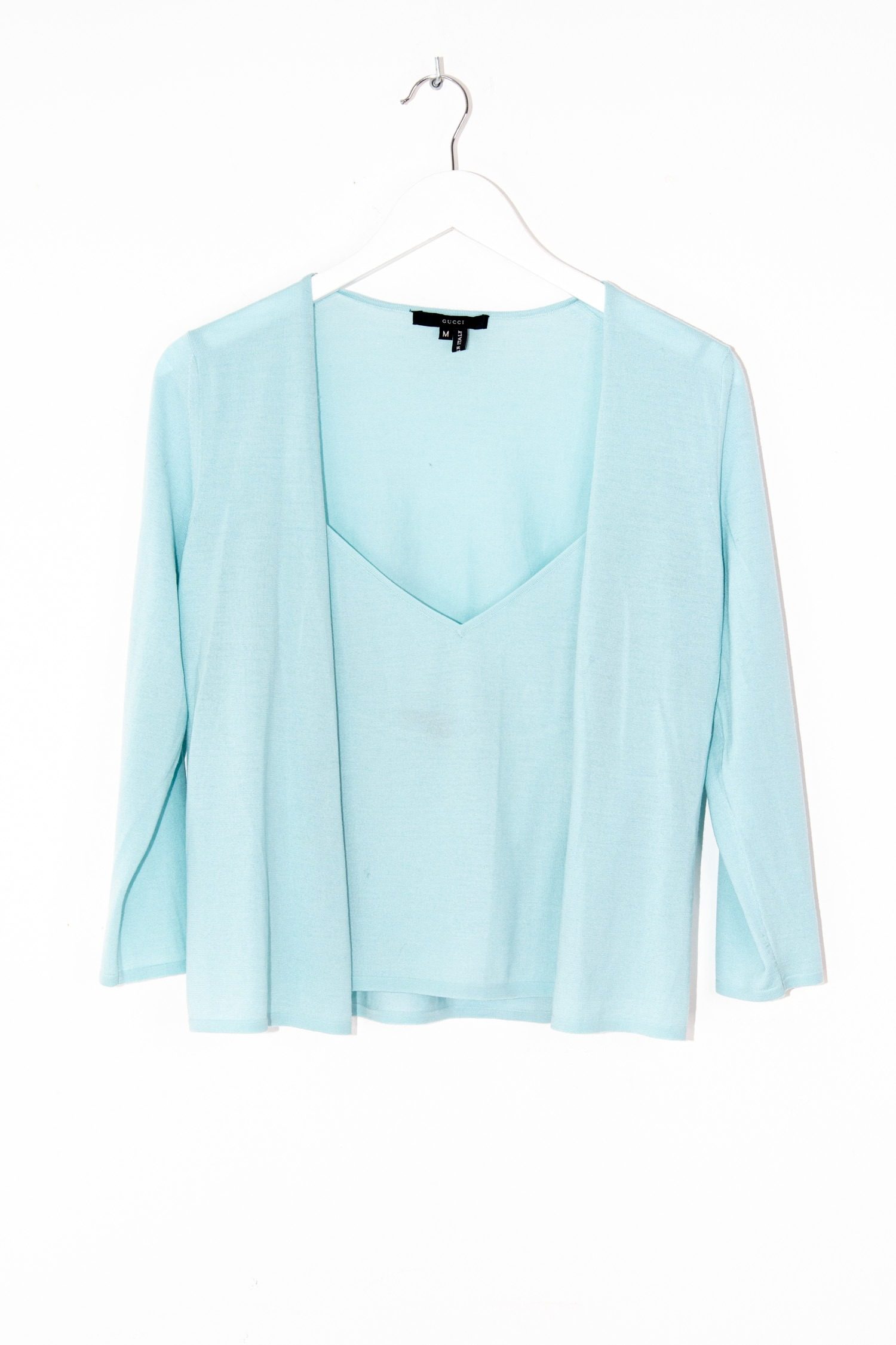 Thumbnail of http://Vintage%20Gucci%20Strickset%20aus%20Top%20und%20Strickjacke%20in%20Helltürkis