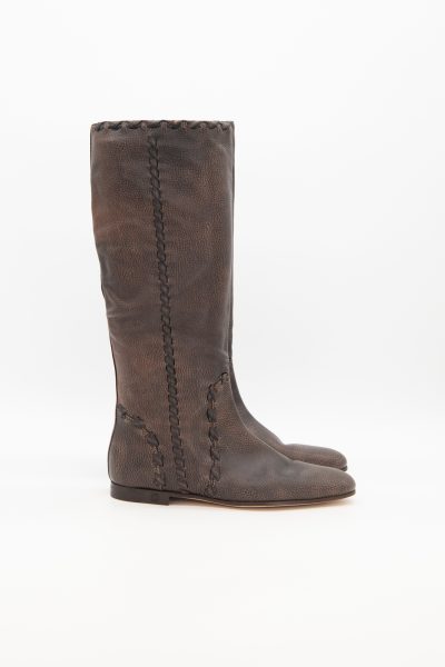 Gucci Vintage Stiefel mit Flecht-Details in Dunkelbraun