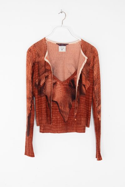 John Galliano Twinset mit Reptilmuster in Rost und Beige