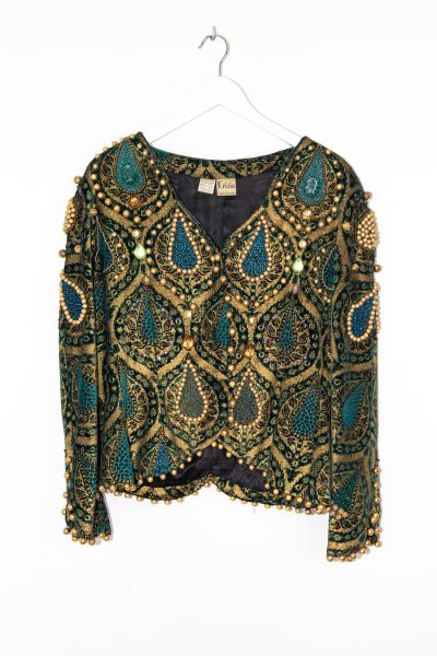 Vintage Krizia Jacke mit Perlen in Gold und Dunkelgrün