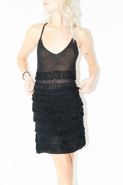 Vintage Ritmo di Perla Minikleid mit Perlen in Schwarz