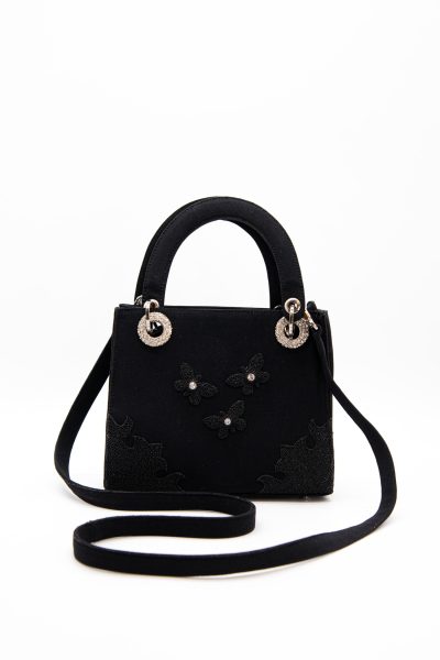 Vintage Pensato Handtasche mit Perlen und Strass in Schwarz