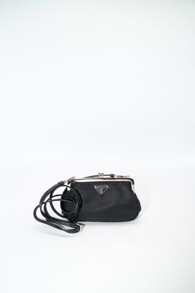 Prada Vintage"Kisslock Crossbody" Mini-Umhängetasche in Schwarz