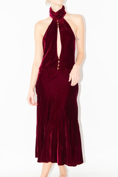 Vintage Roberto Cavalli Samtkleid in Dunkelrot