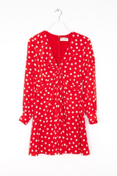 Saint Laurent Vintage Minikleid mit Punkten in Rot und Ecru