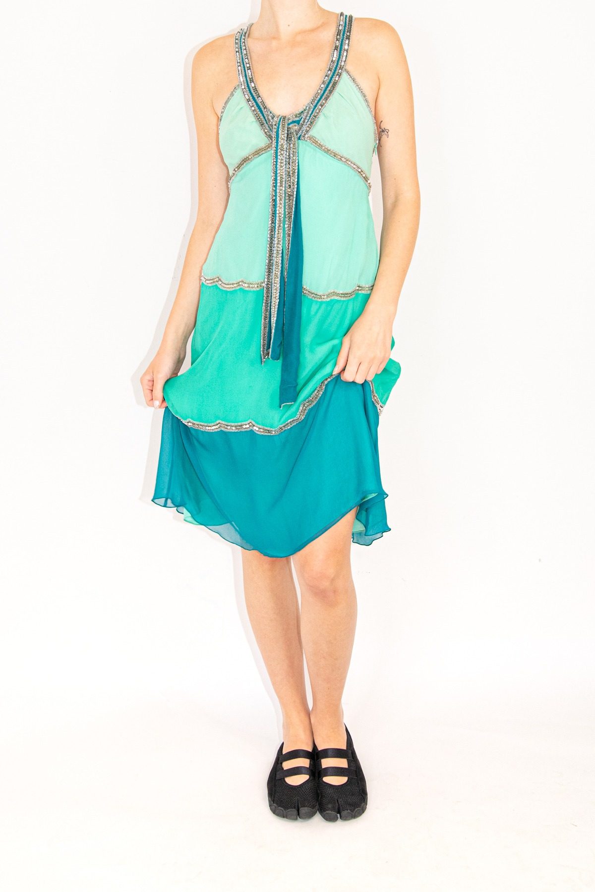 Thumbnail of http://Temperley%20Vintage%20Minikleid%20mit%20Pailletten%20in%20Mint%20und%20Petrol