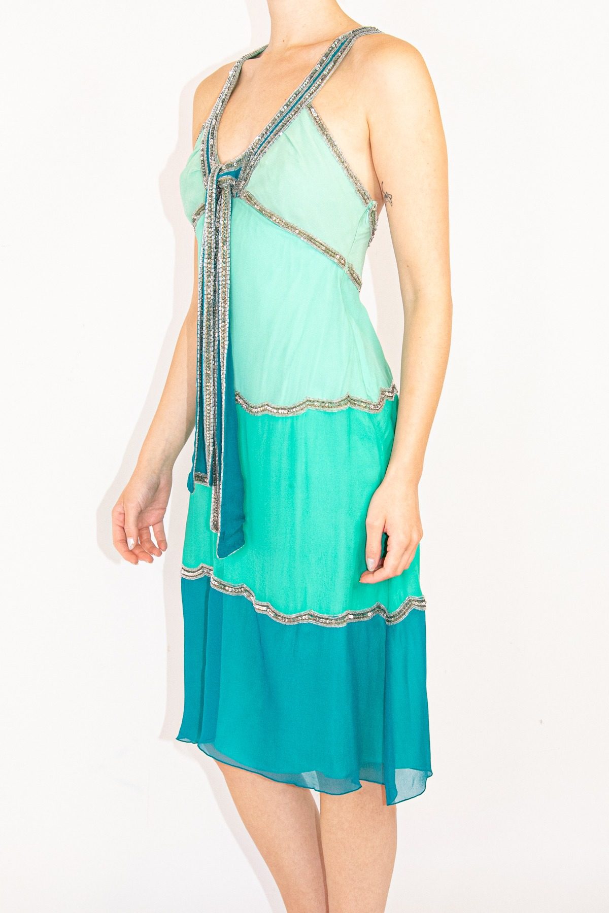Thumbnail of http://Temperley%20Vintage%20Minikleid%20mit%20Pailletten%20in%20Mint%20und%20Petrol