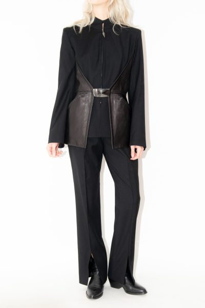 Vintage Thierry Mugler Hosenanzug mit Lederdetails in Schwarz