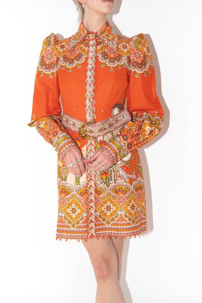 Zimmermann Minikleid mit aufwändigen Details in Orange