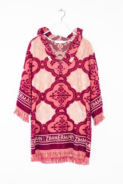 Zimmermann "Lola Hooded Fringed Kaftan" in Pink und Beige