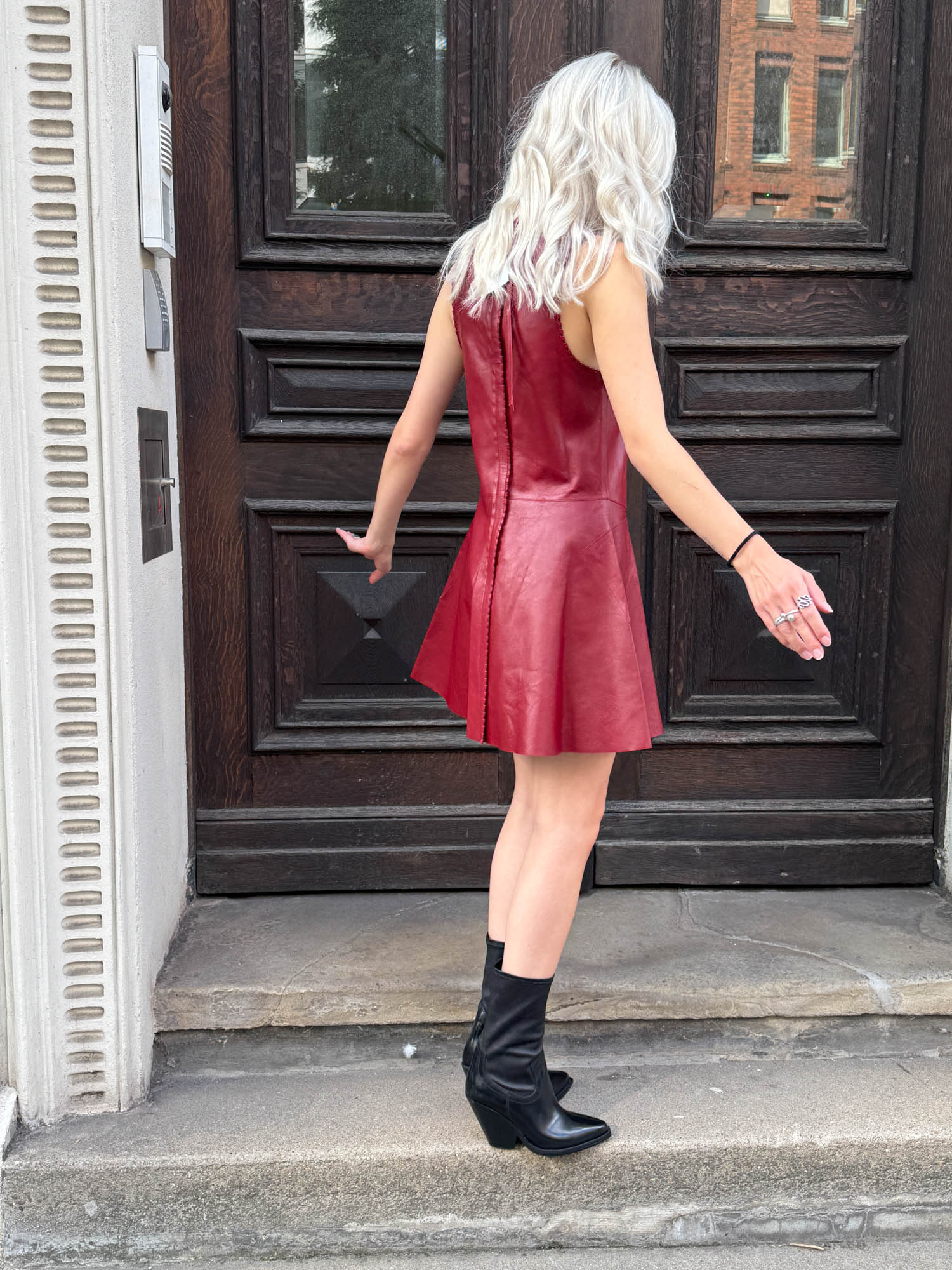Calvin Klein Lederkleid in Bordeauxrot