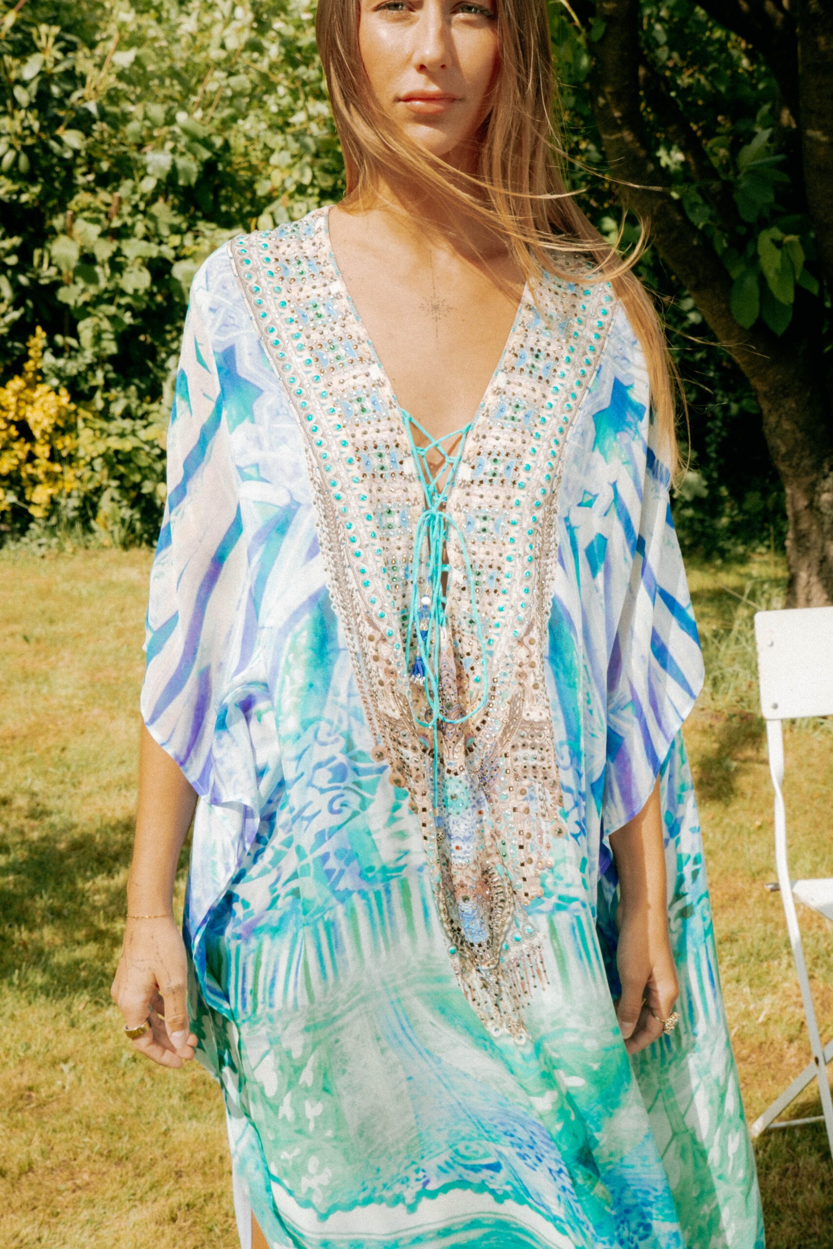 Camilla lange Tunika in Blau und Türkis