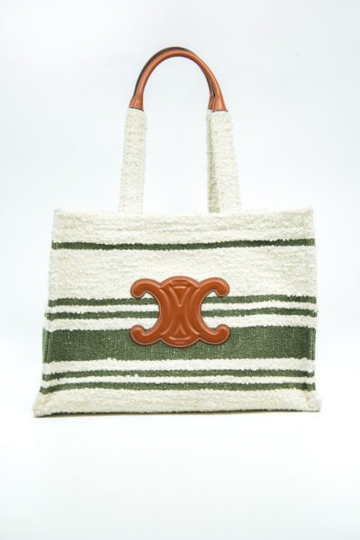Celine "Triomphe Cabas Thais Large" Shopper in Ecru, Khaki und Braun