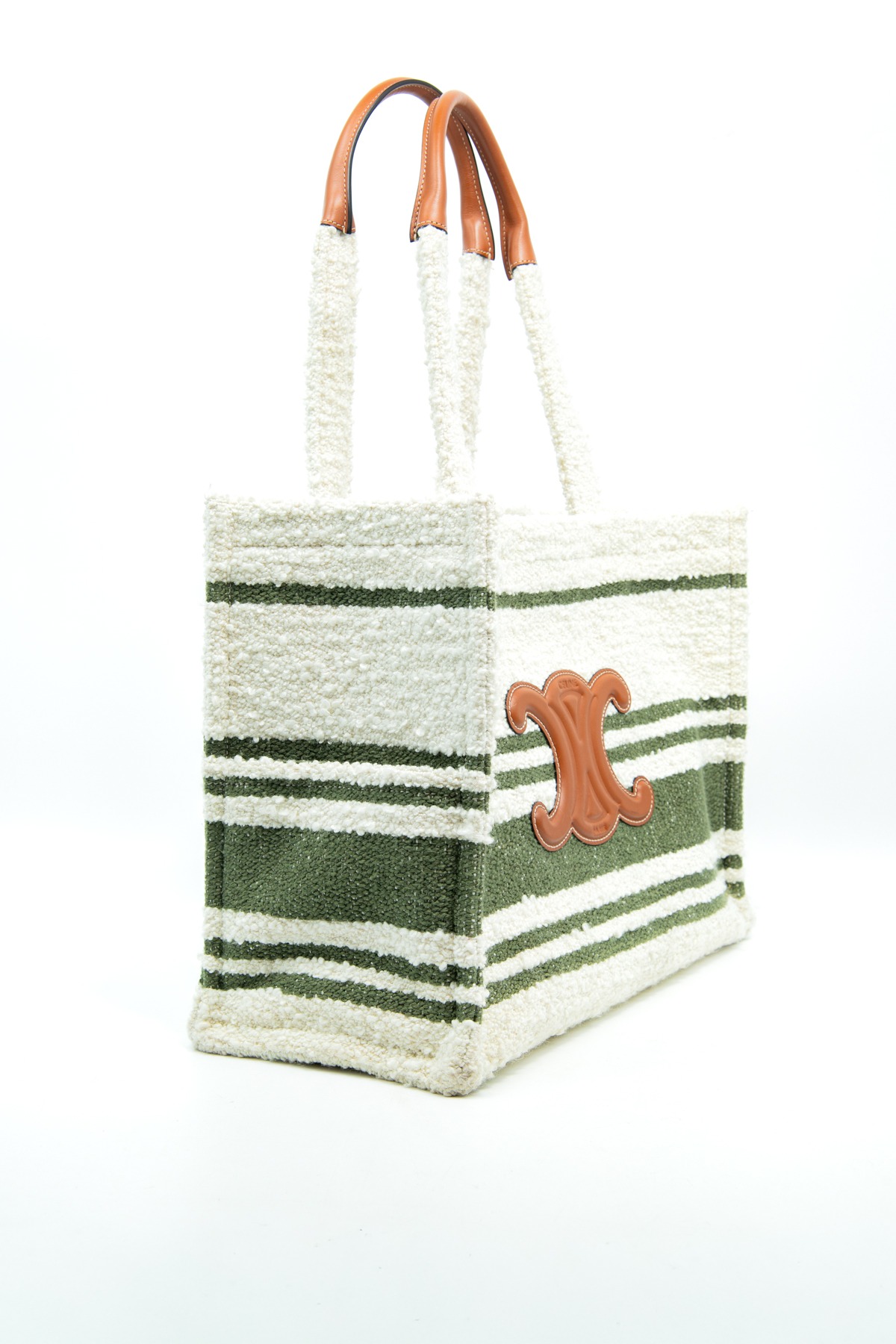 Celine "Triomphe Cabas Thais Large" Shopper in Ecru, Khaki und Braun