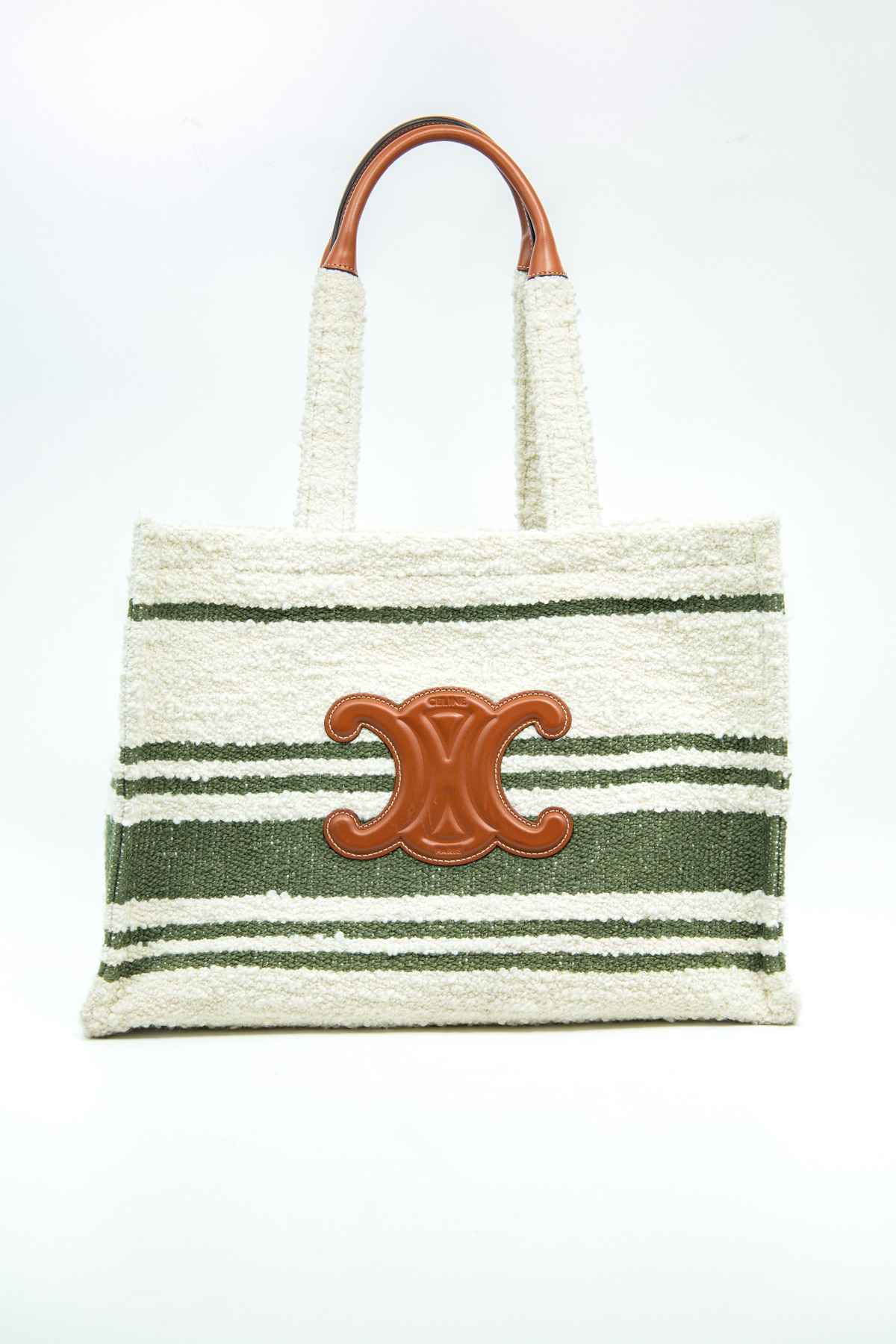 Celine "Triomphe Cabas Thais Large" Shopper in Ecru, Khaki und Braun