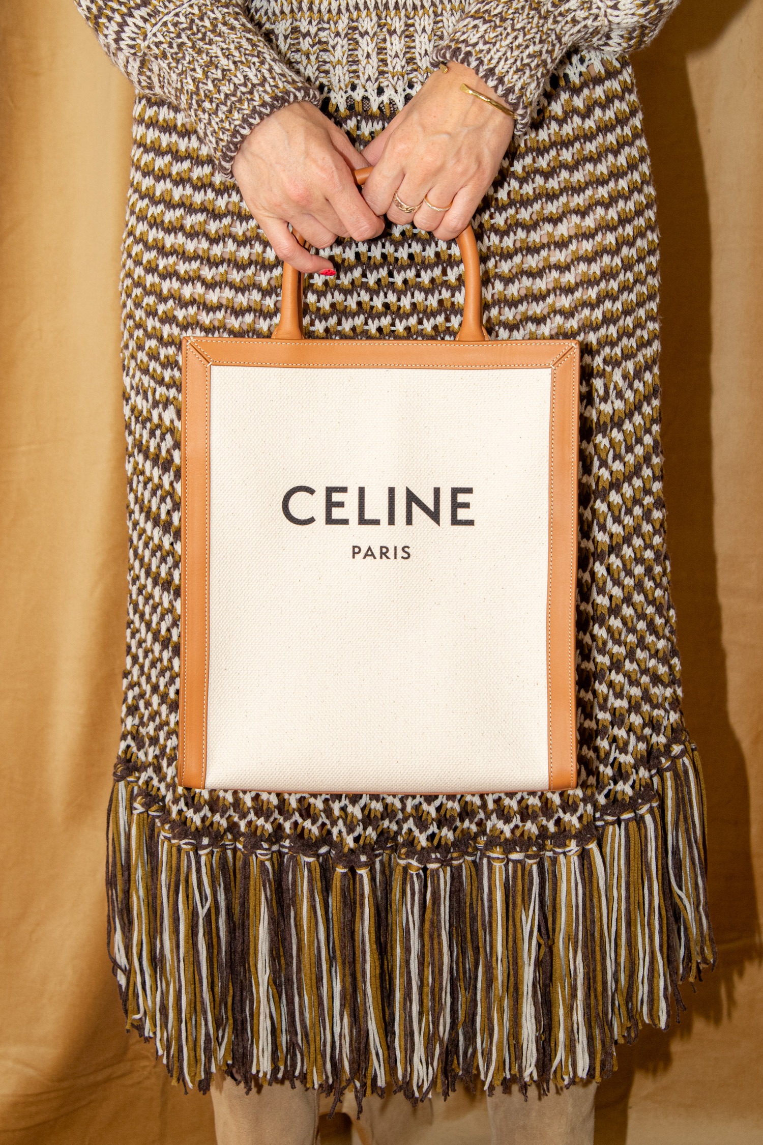 Celine "Vertical Cabas" Shopper in Beige und Cognacfarben