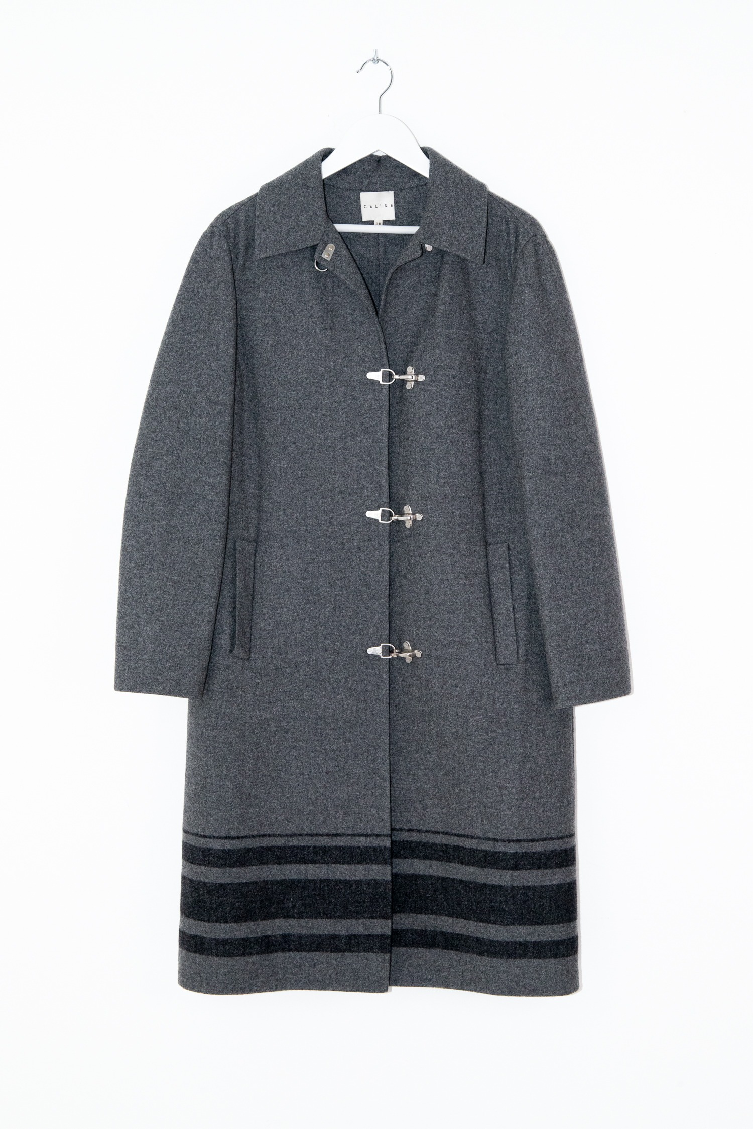 CELINE langer Mantel mit Streifen in Grau