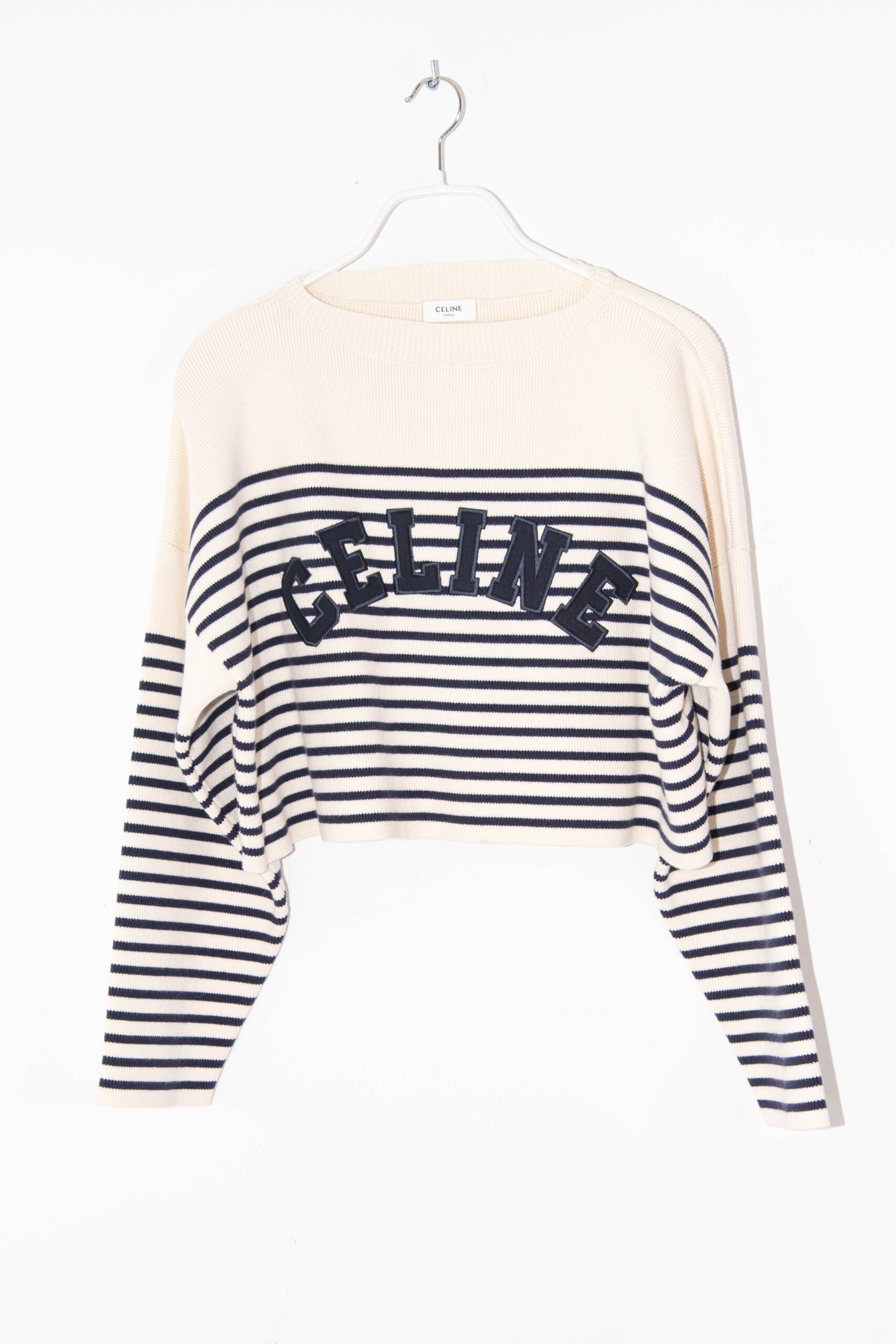 Celine Strickpullover mit Streifen in Dunkelblau und Ecru