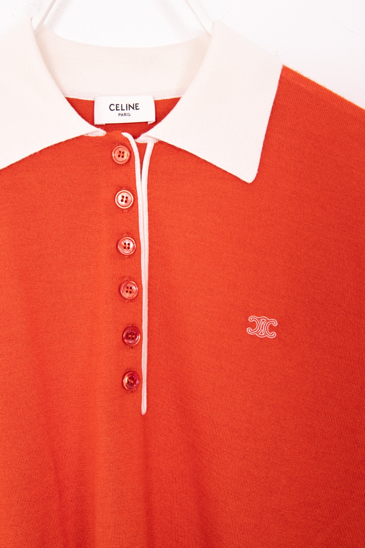Celine Polo-Pullover aus Kaschmirseide in Orange und Ecru