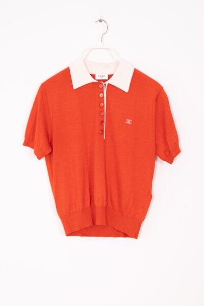 Celine Polo-Pullover aus Kaschmirseide in Orange und Ecru