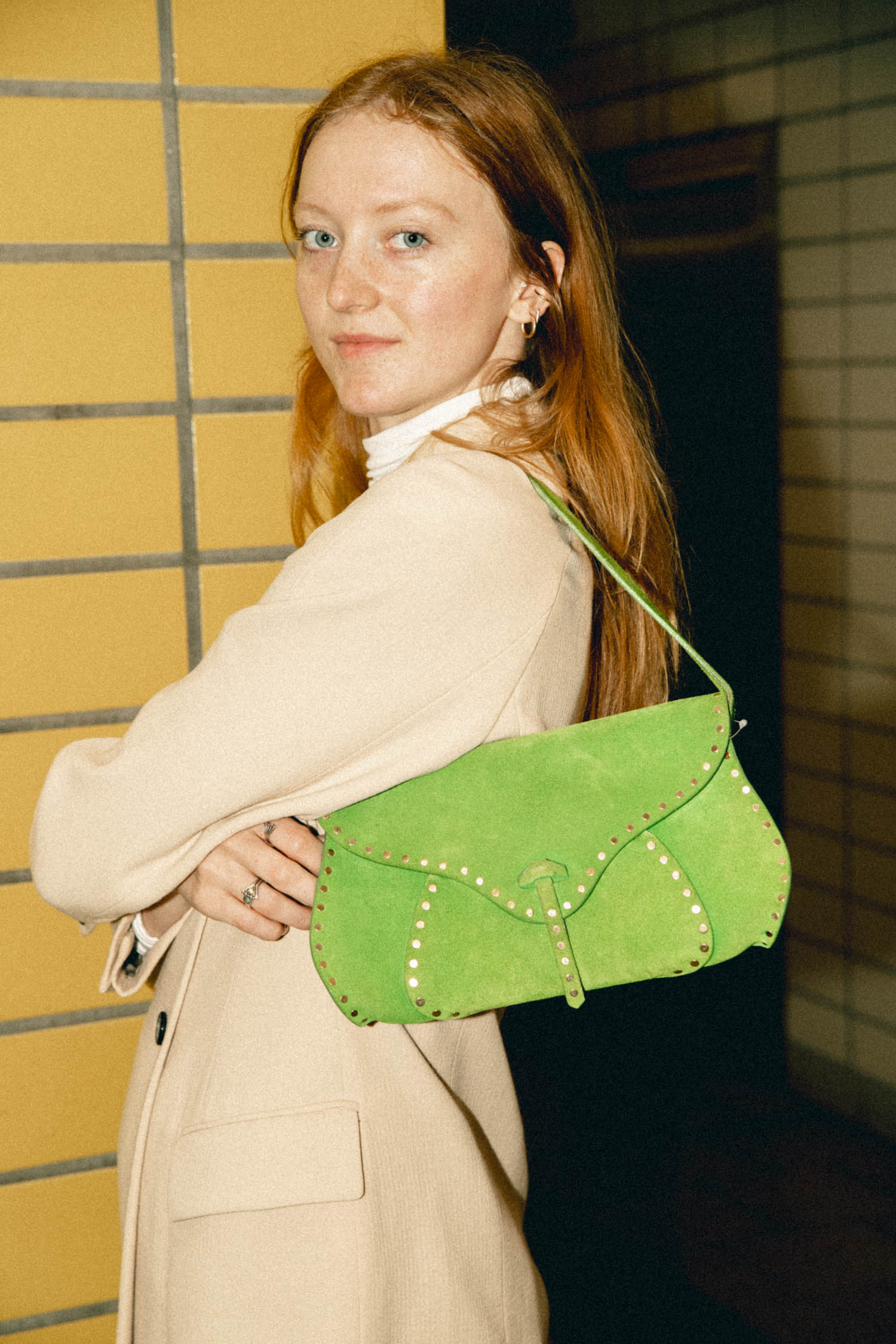 Celine Vintage "Poulbot" Schultertasche in Grün