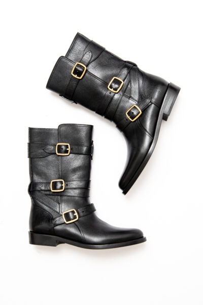 Celine "Lyra Triple Buckels" Stiefel in Schwarz und Gold