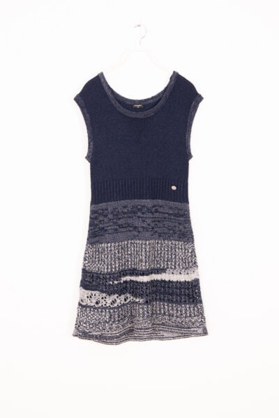 Chanel Strickkleid in Marineblau und Silber
