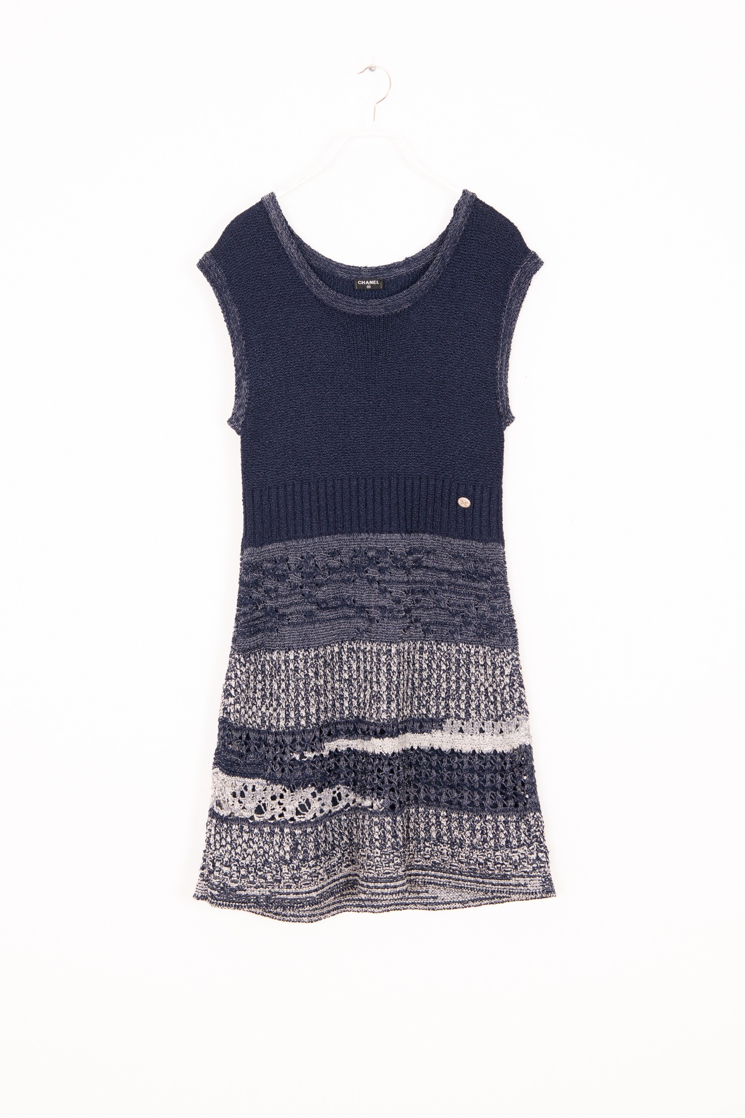 Chanel Strickkleid in Marineblau und Silber