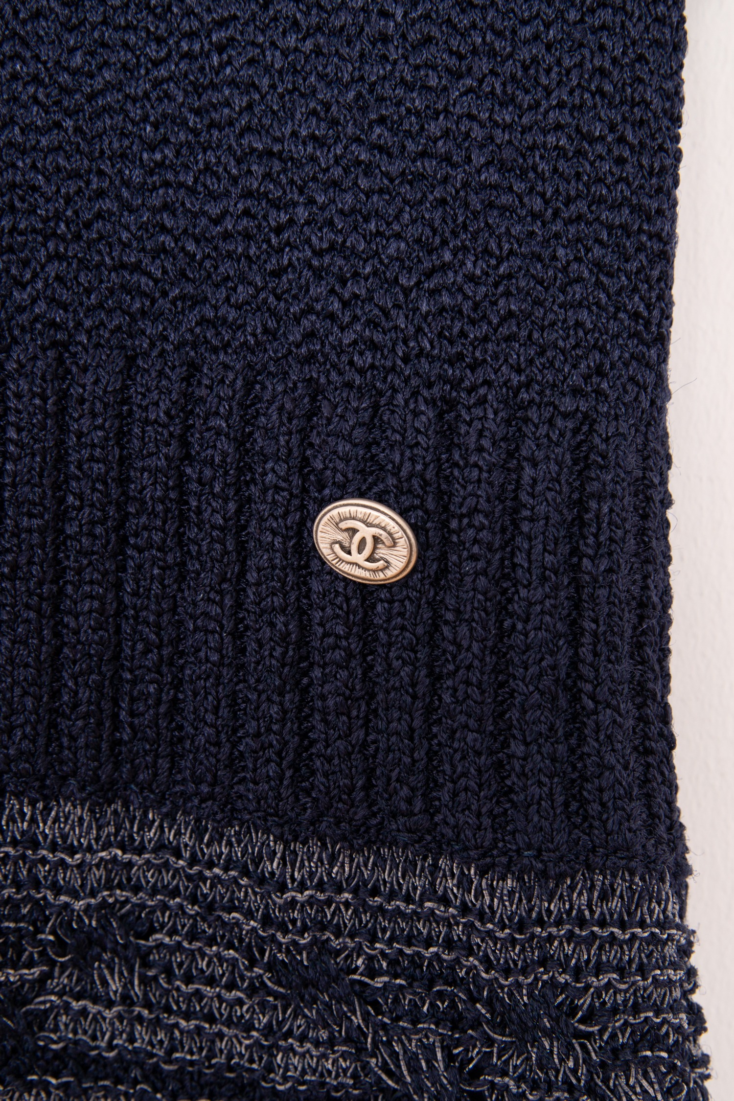Chanel Strickkleid in Marineblau und Silber