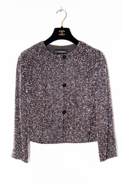 Vintage Chanel perlenbesetzter Blazer in Grau und Braun