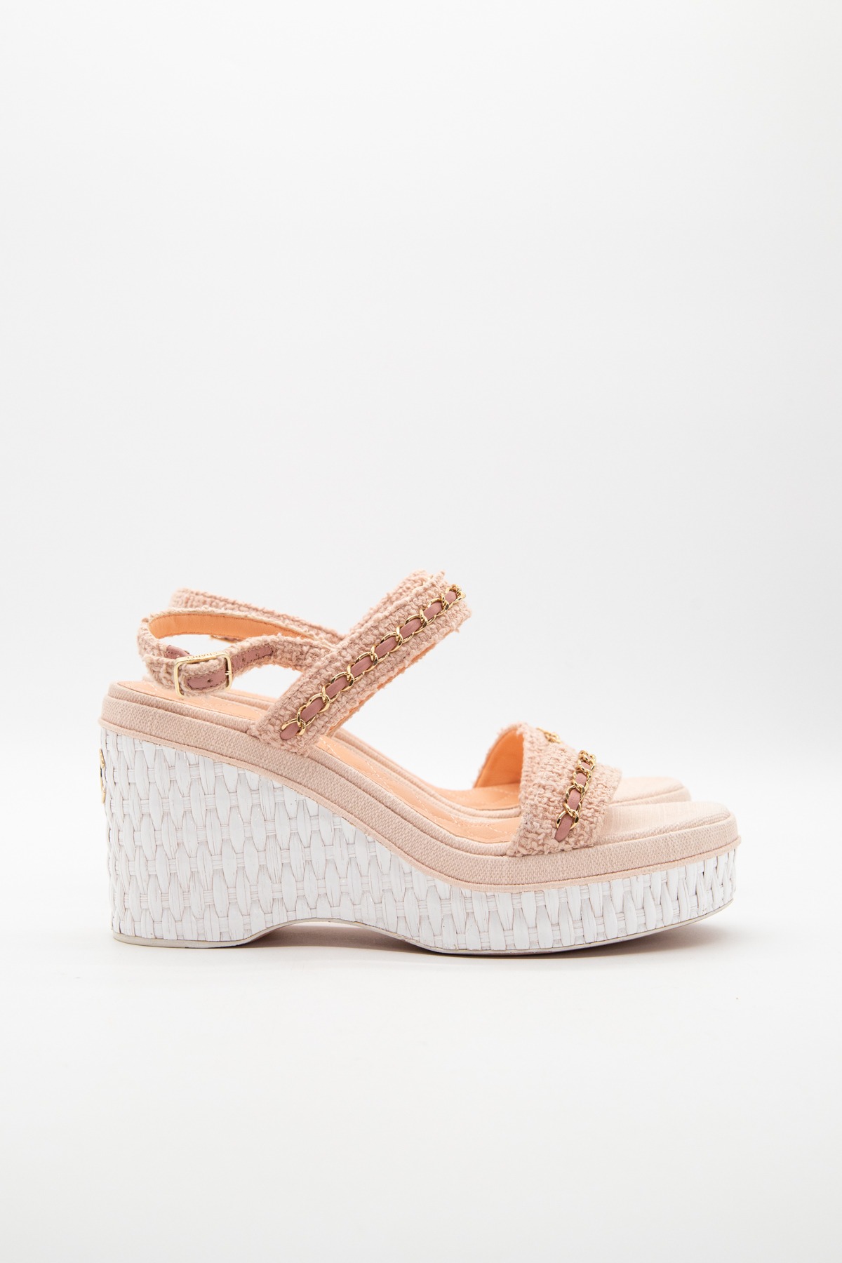 Chanel Keilsandale in Rosa und Weiß