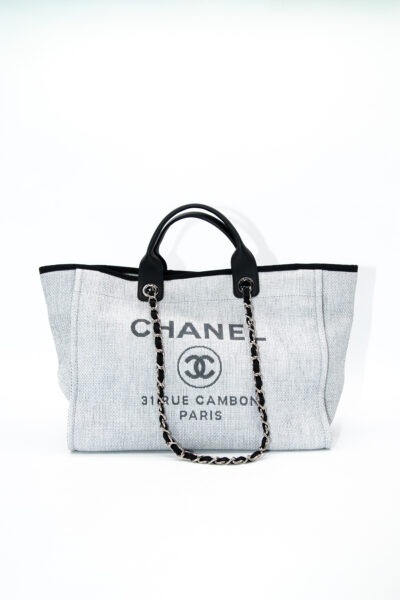 Chanel "Deauville" Shopper in Grau, Schwarz und Silber