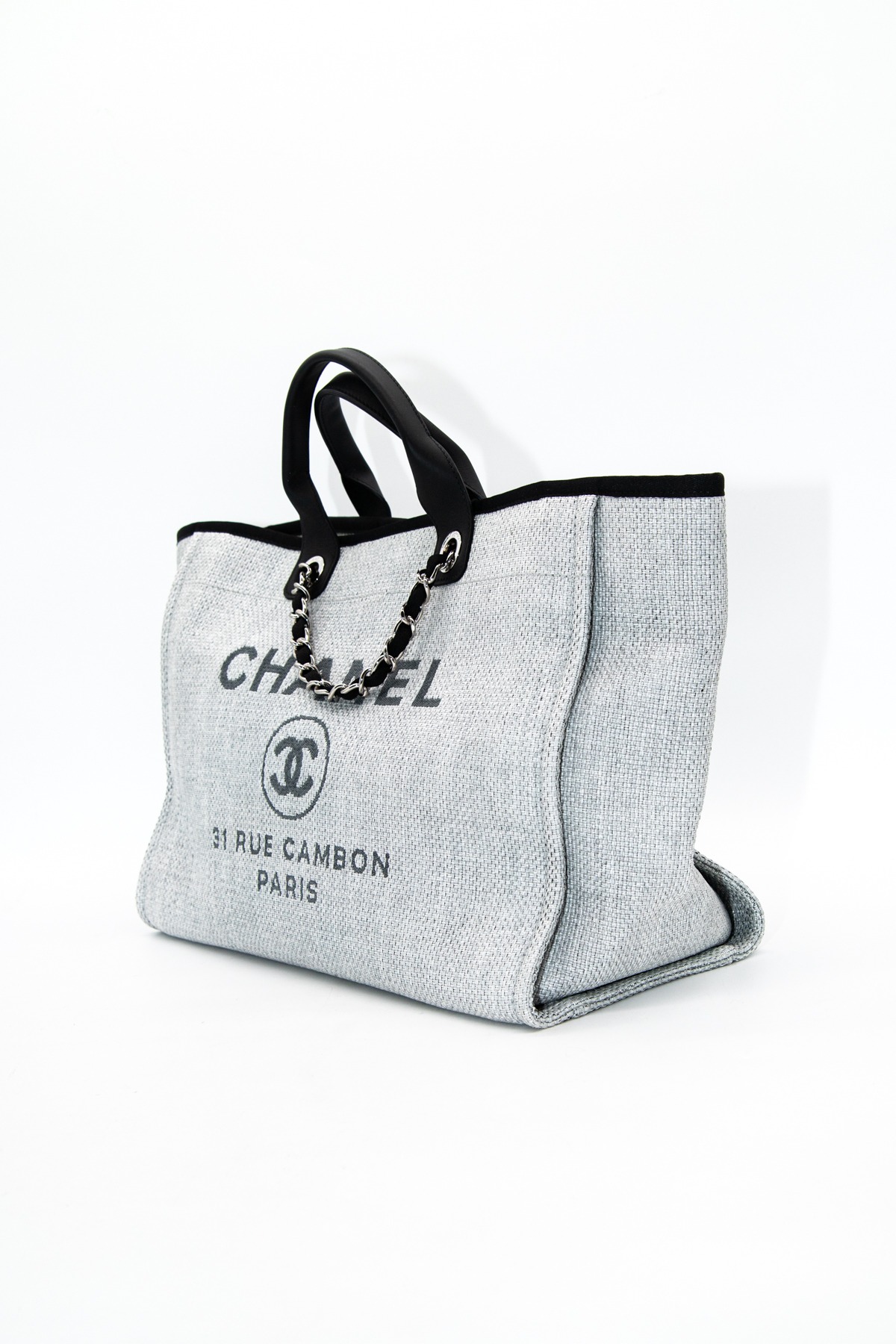 Chanel "Deauville" Shopper in Grau, Schwarz und Silber