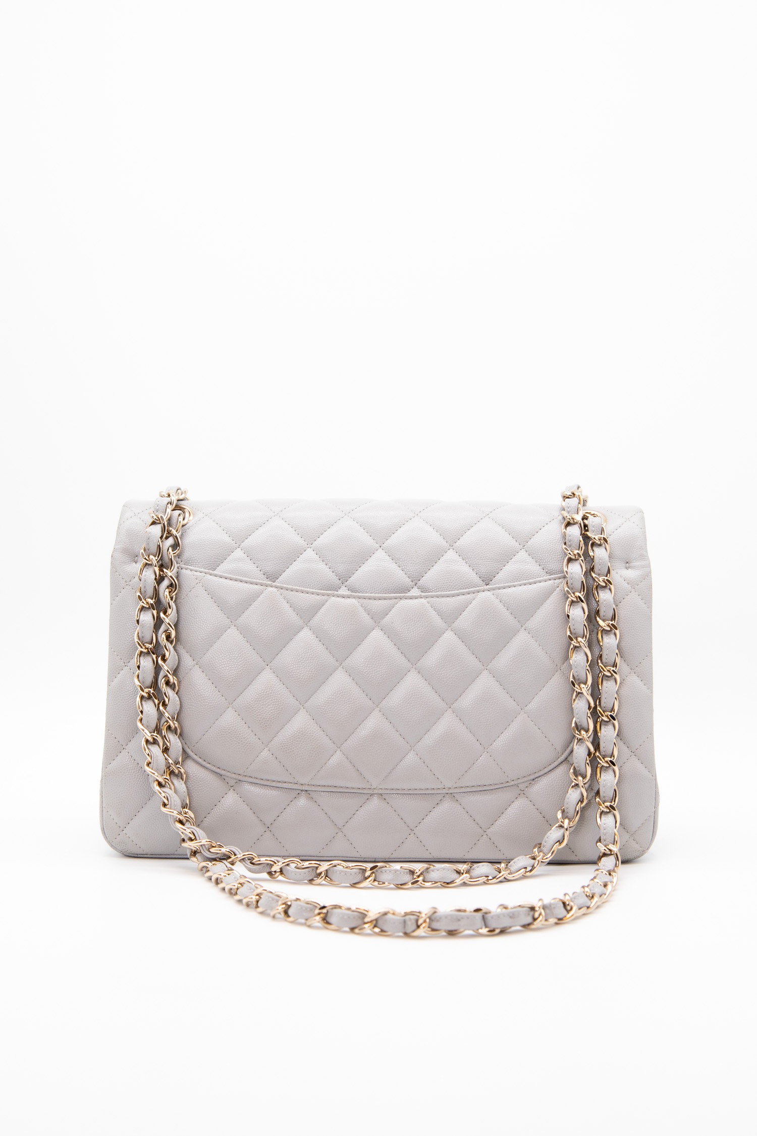 Chanel „Classic Double Flap Bag" Schultertasche Large in Hellgrau