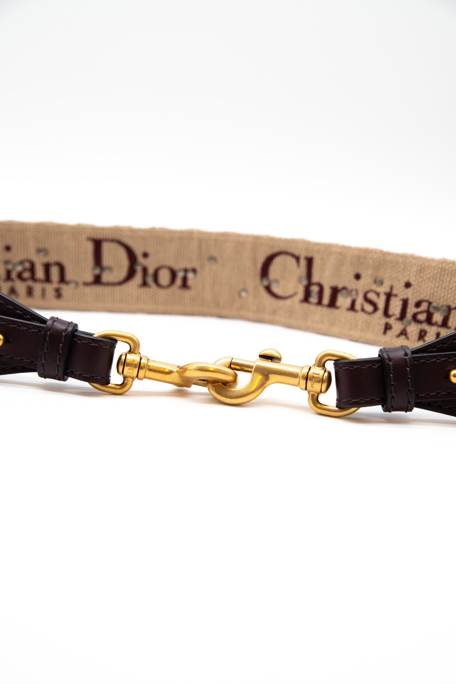 Dior Oblique Canvas Taschengurt mit Nieten in Bordeauxrot und Beige