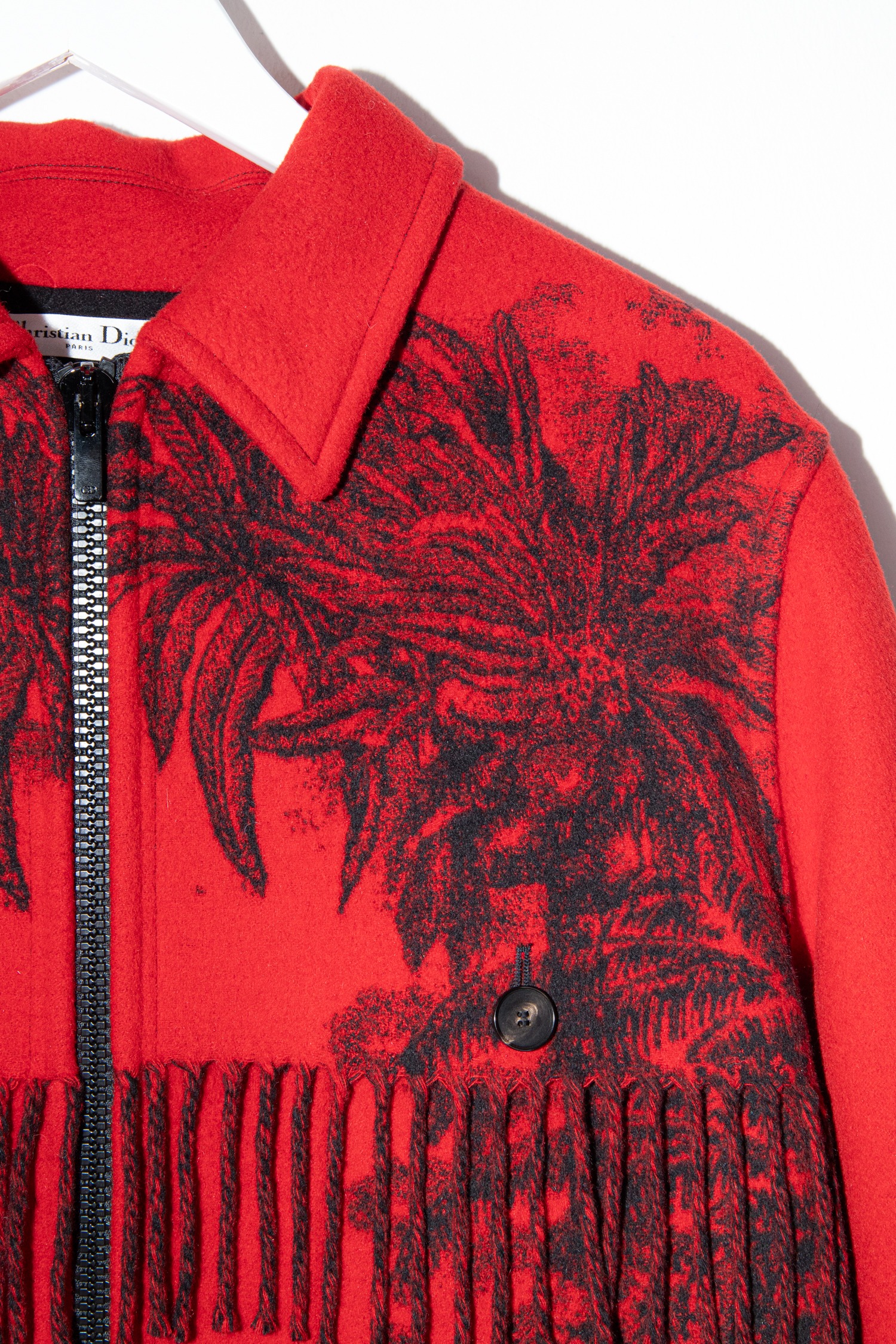 Dior Wolljacke mit Palmenmuster und Fransen in Rot