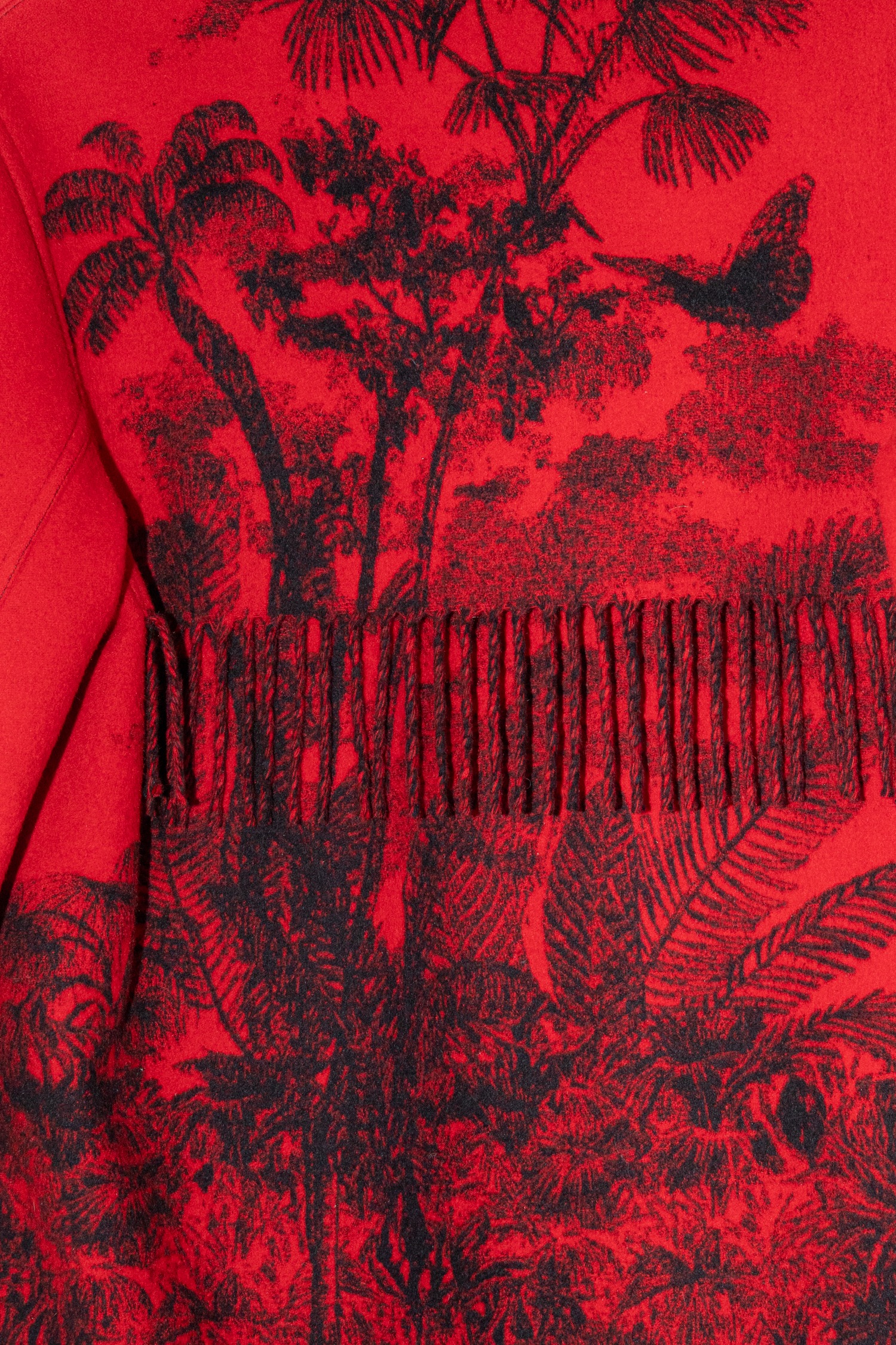 Dior Wolljacke mit Palmenmuster und Fransen in Rot