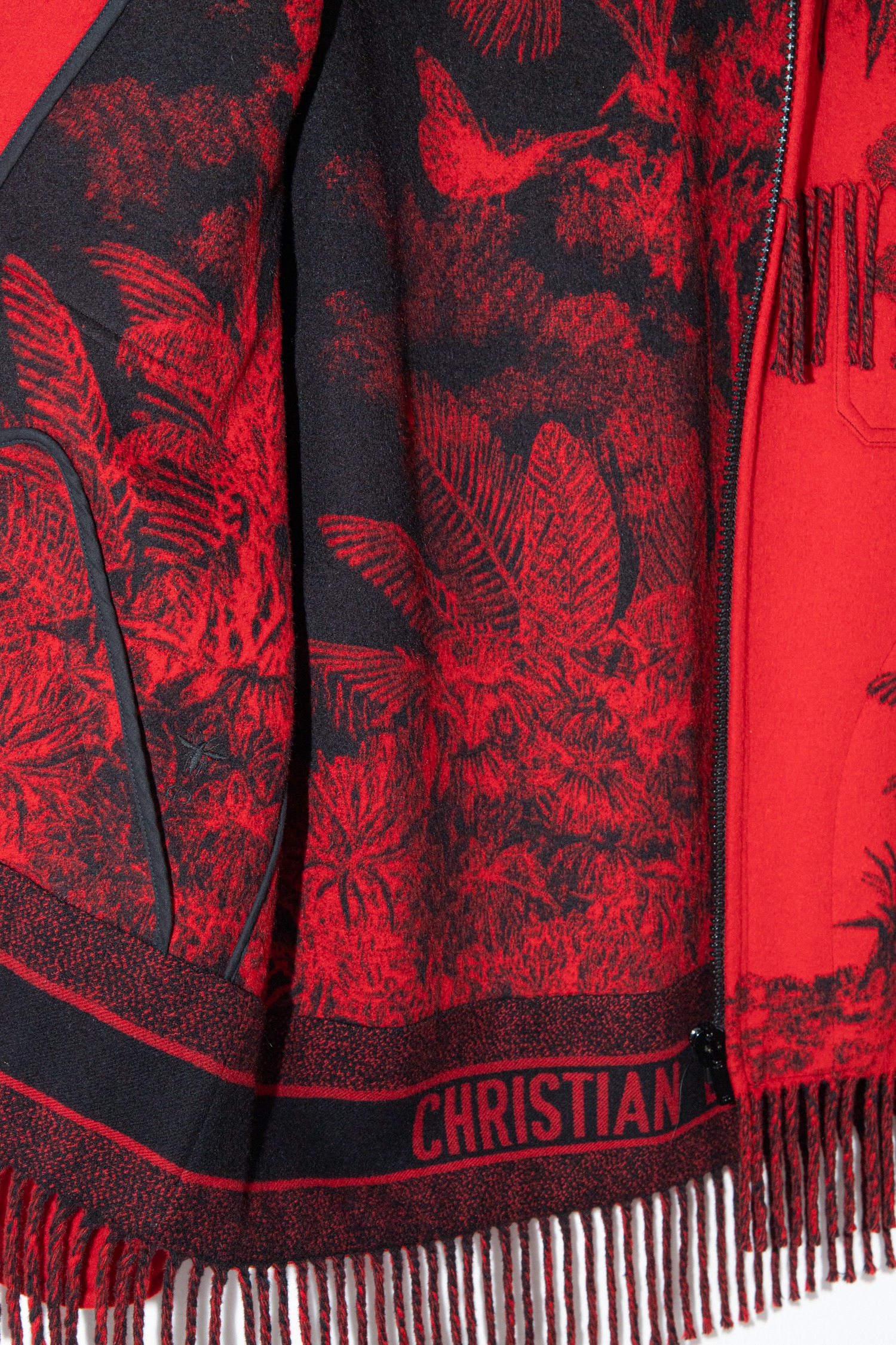 Dior Wolljacke mit Palmenmuster und Fransen in Rot